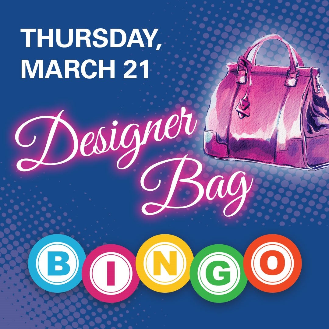 Graphic showing handbag and Designer Bag Bingo