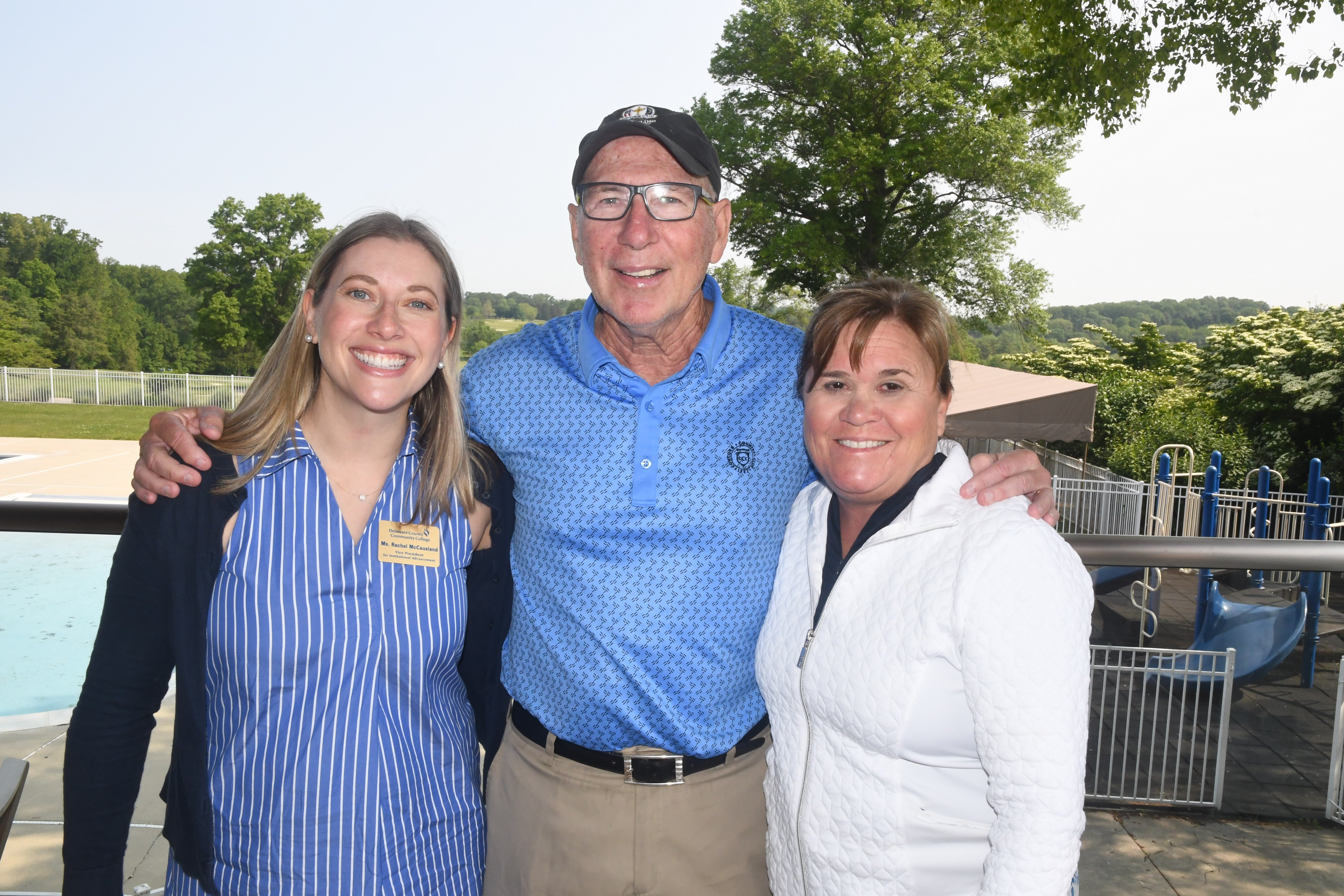 Delaware County Community College Educational Foundation Executive Director Rachel McCausland with Andy and Sharon Kelleher of the Kelleher Connect Opportunity Fund, at the 2023 annual Golf Classic