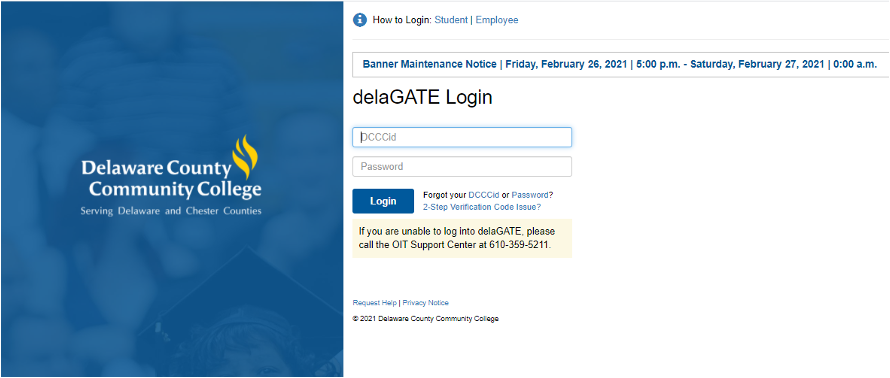 Screenshot of delaGATE login screen