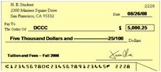 An example of a completed check