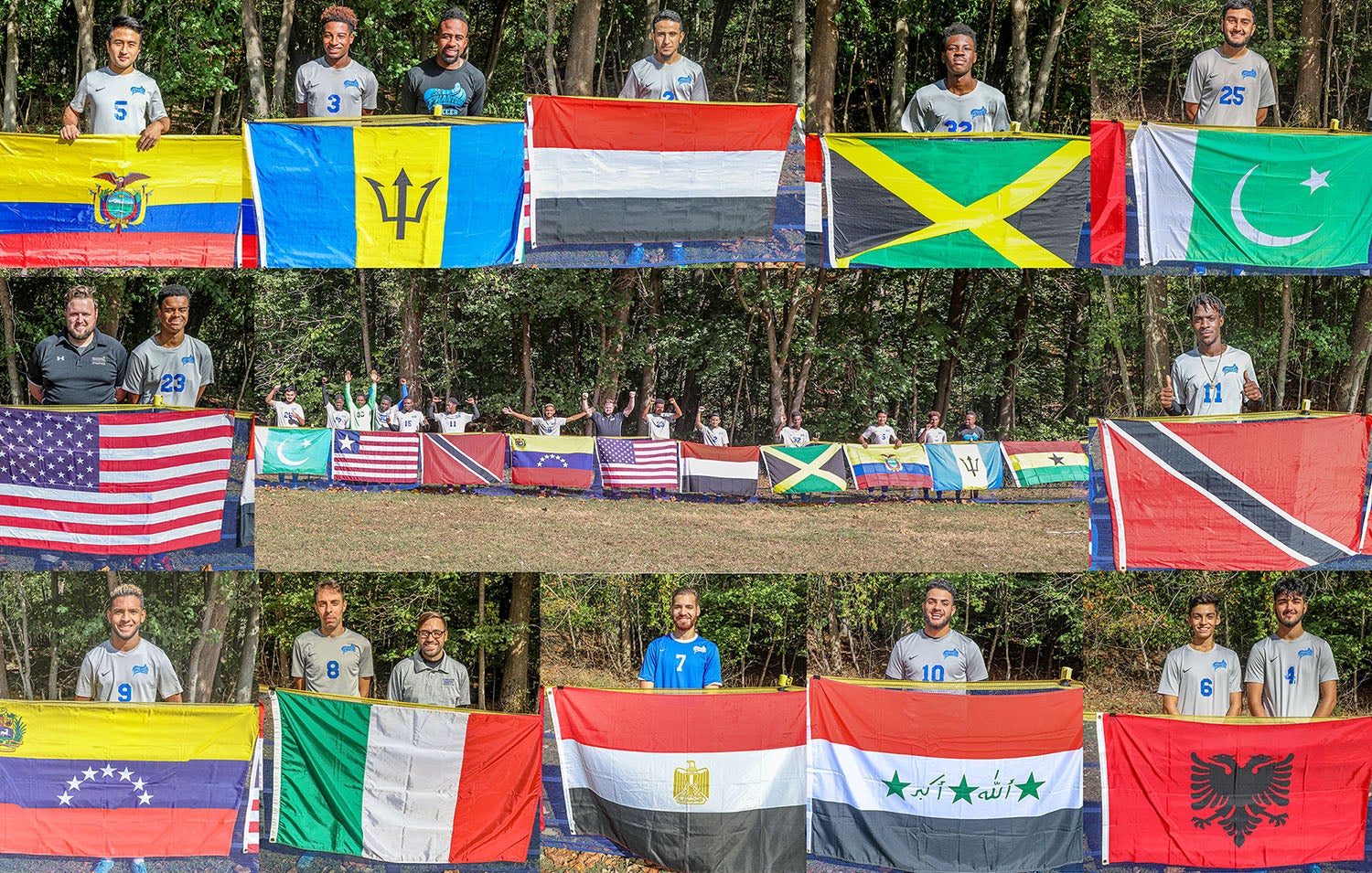 Photo collage of players with the flags of their native countries