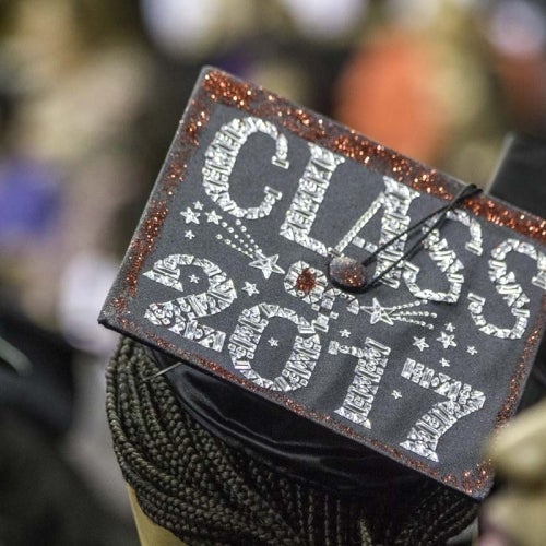 Customized student cap with the words Class of 2017