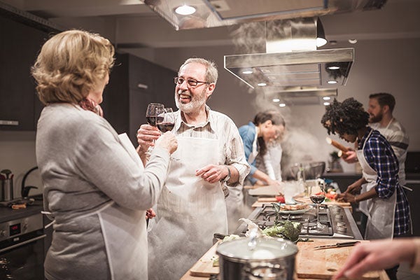 students enjoying wine class