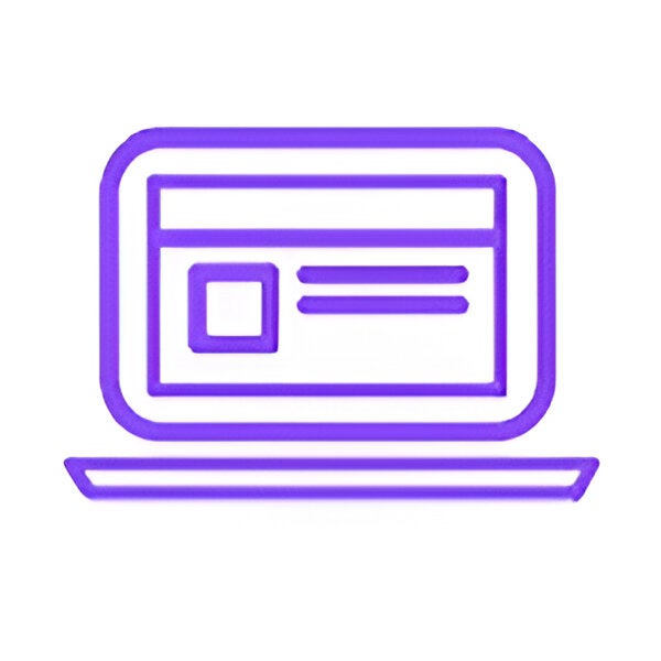Purple icon of a laptop displaying a webpage or online content.