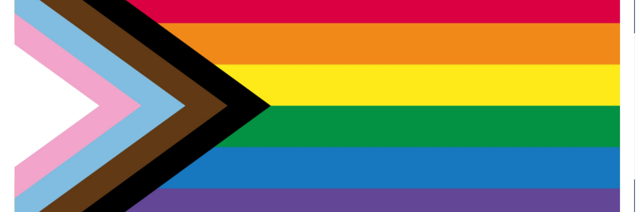 Progress Pride flag with rainbow and chevron stripes