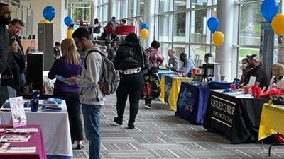 Students attending job fair in STEM center