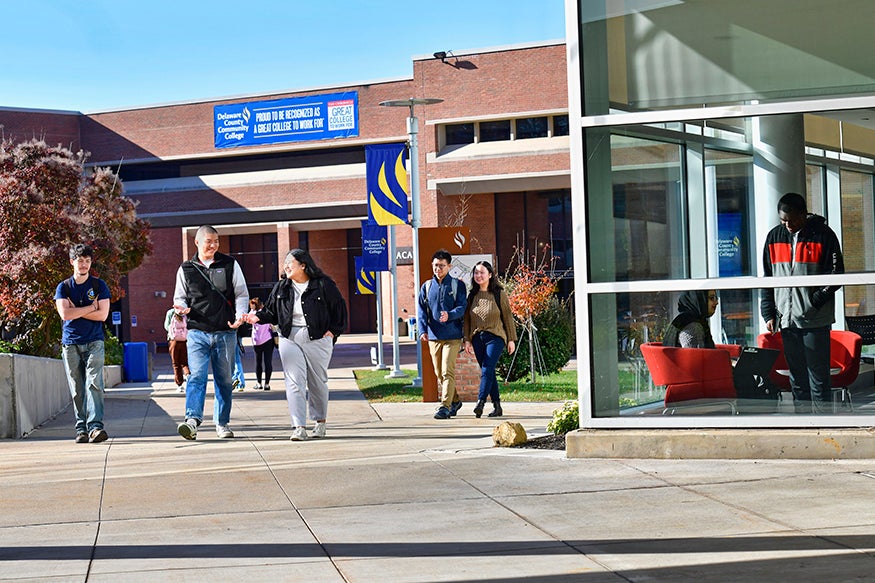 Students walking on Marple Campus outside
