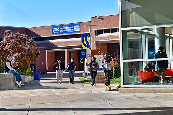 Students walking on Marple campus