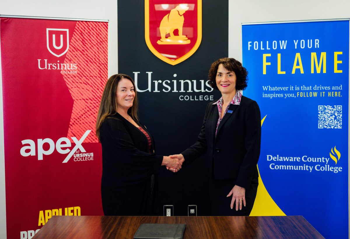 Ursinus College President Robyn Hannigan, Ph.D. (L) and DCCC President Dr. Marta Yera Cronin (R)). Courtesy Ursinus College