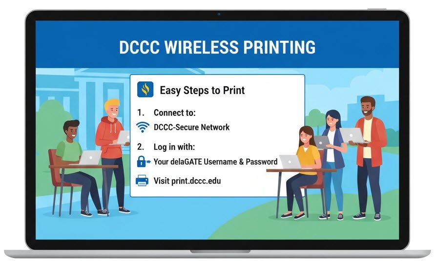 Join DCCC-Secure wireless network to print on personal devices