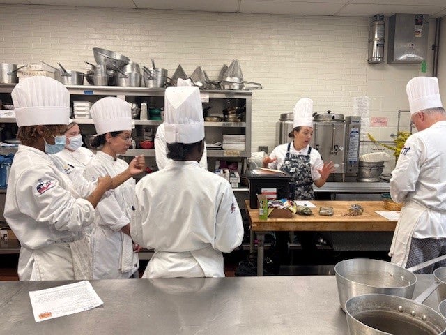 Culinary students take class in an instructional kitchen at Delaware County Community College.