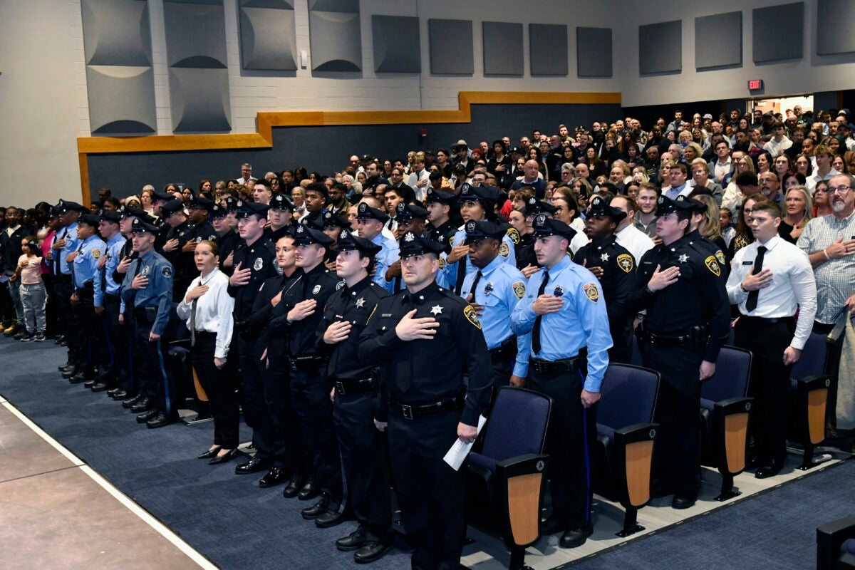 Cadets graduating from Delaware County Community College's Municipal Police Academy.