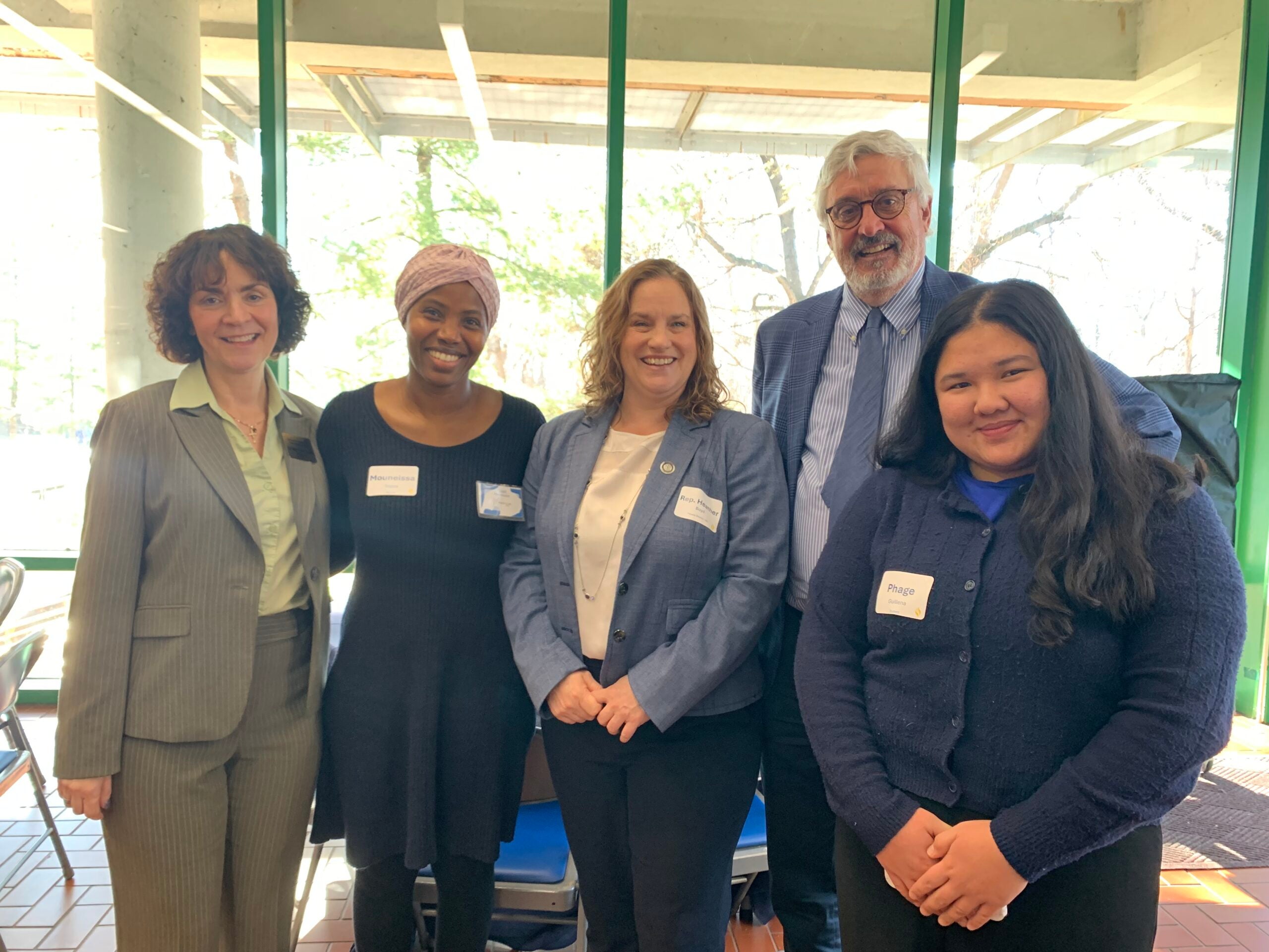(L to R) DCCC President Dr. Marta Yera Cronin, DCCC student Mouneissa Togola, PA State Rep. Heather Boyd, PA State Sen. Timothy Kearney and DCCC student Phage Gweneviere Guillena