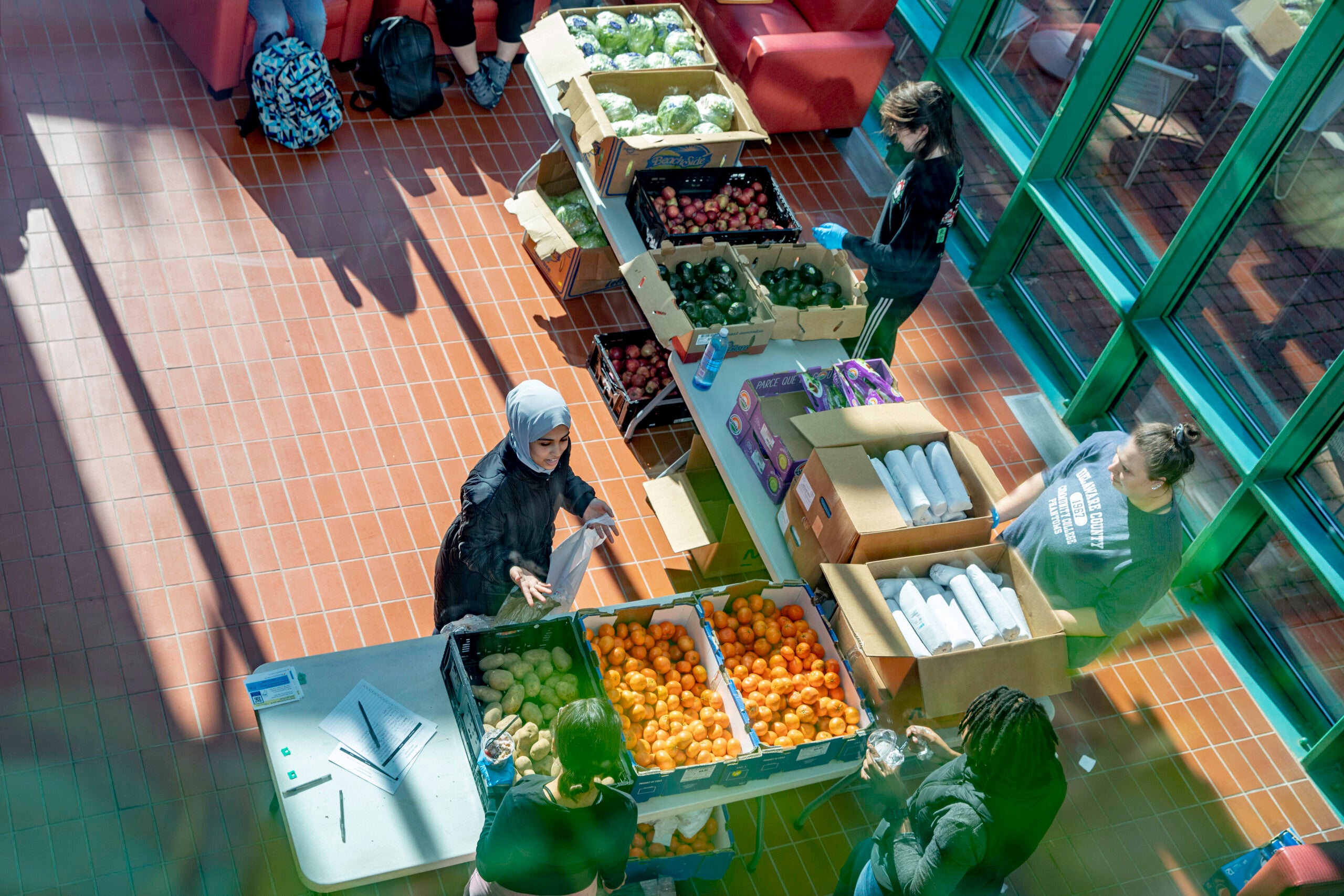 Students at a food pantry on DCCC's Marple Campus.