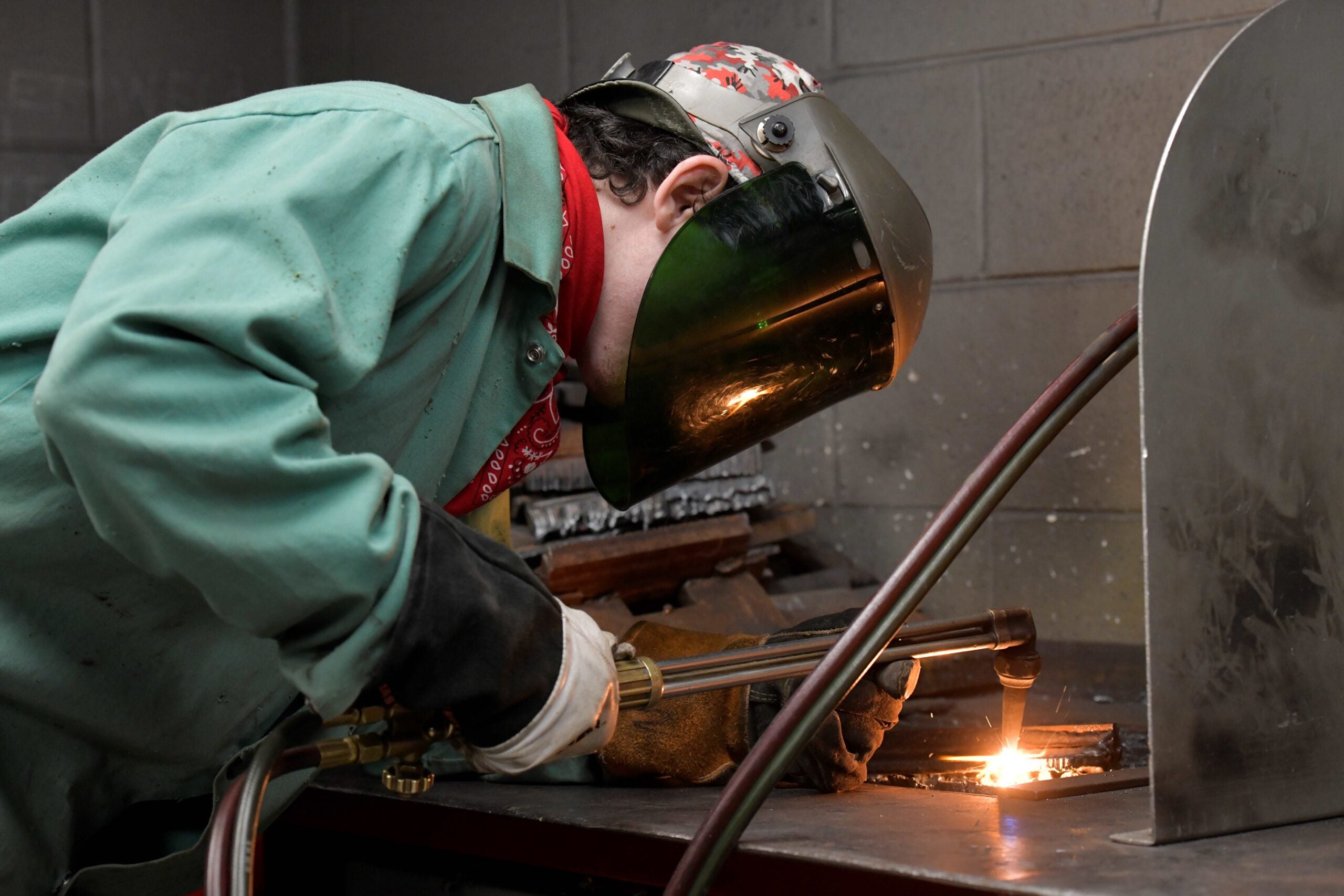 Student welding.