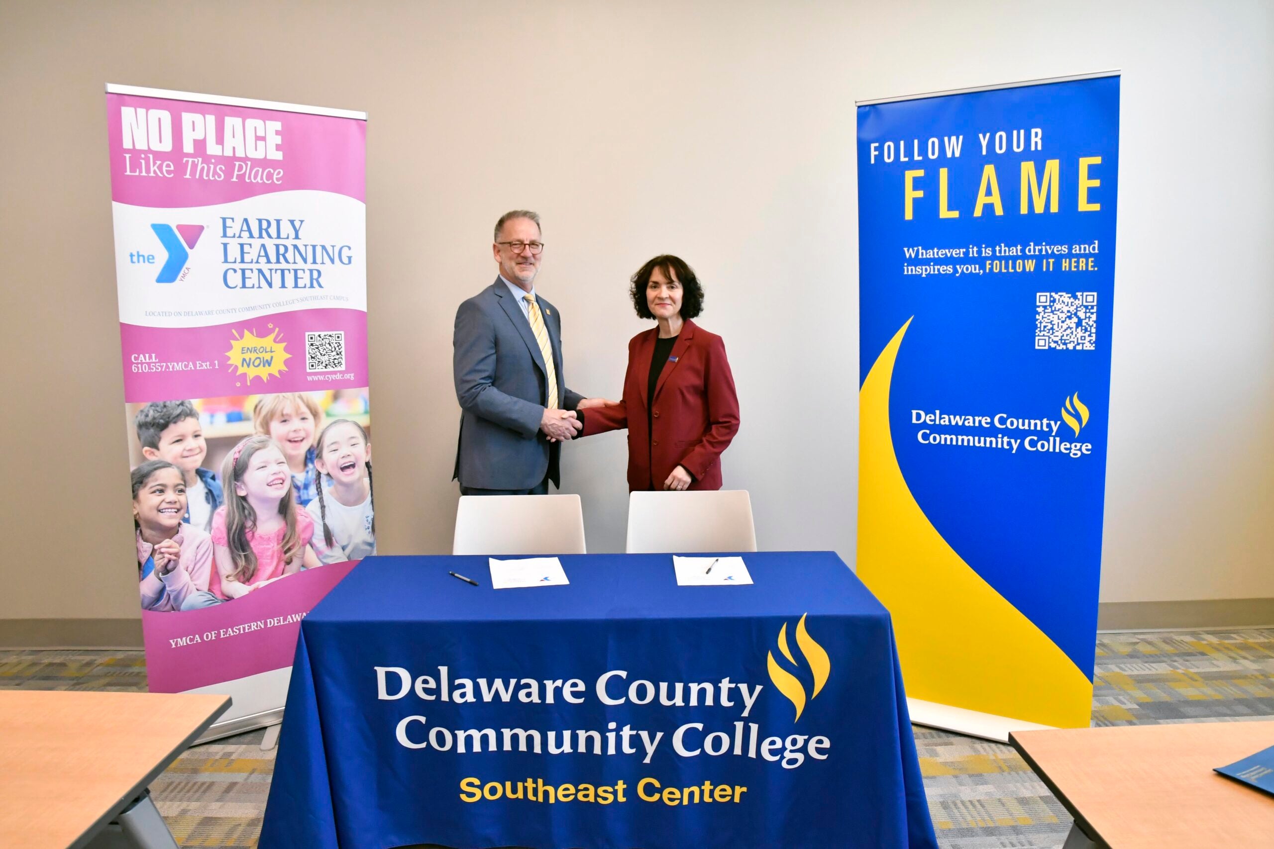 YMCA President Michael Ranck with DCCC President Marta Yera Cronin.