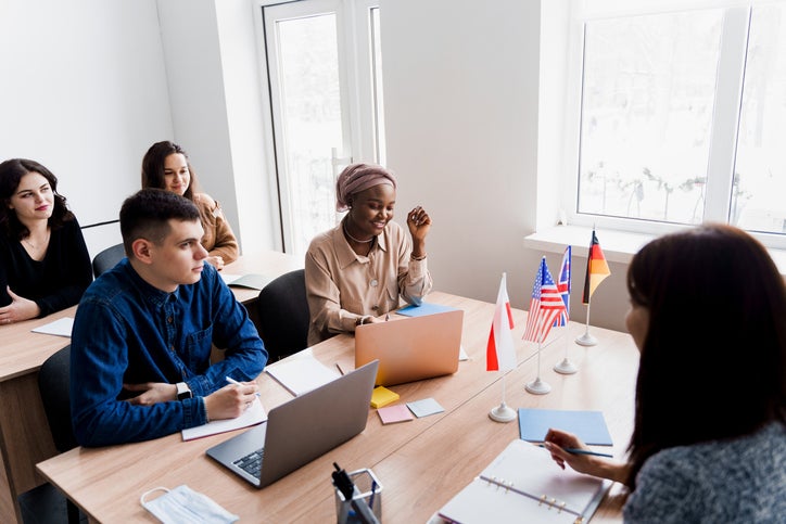 Students learning foreign languages