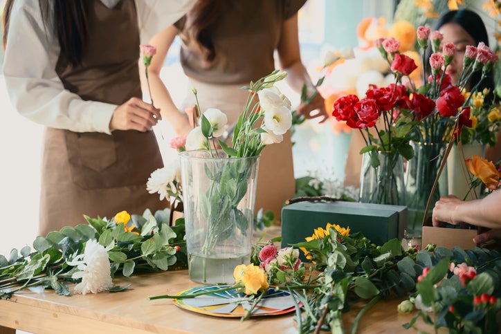 students in flower arranging class