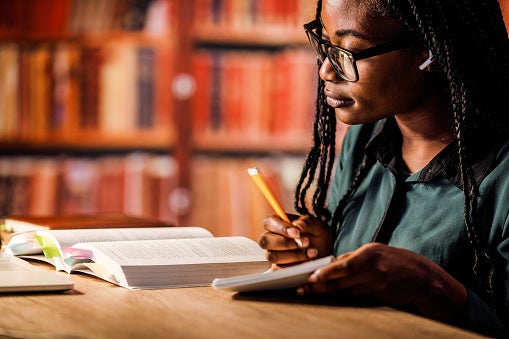 Female student studying for exam