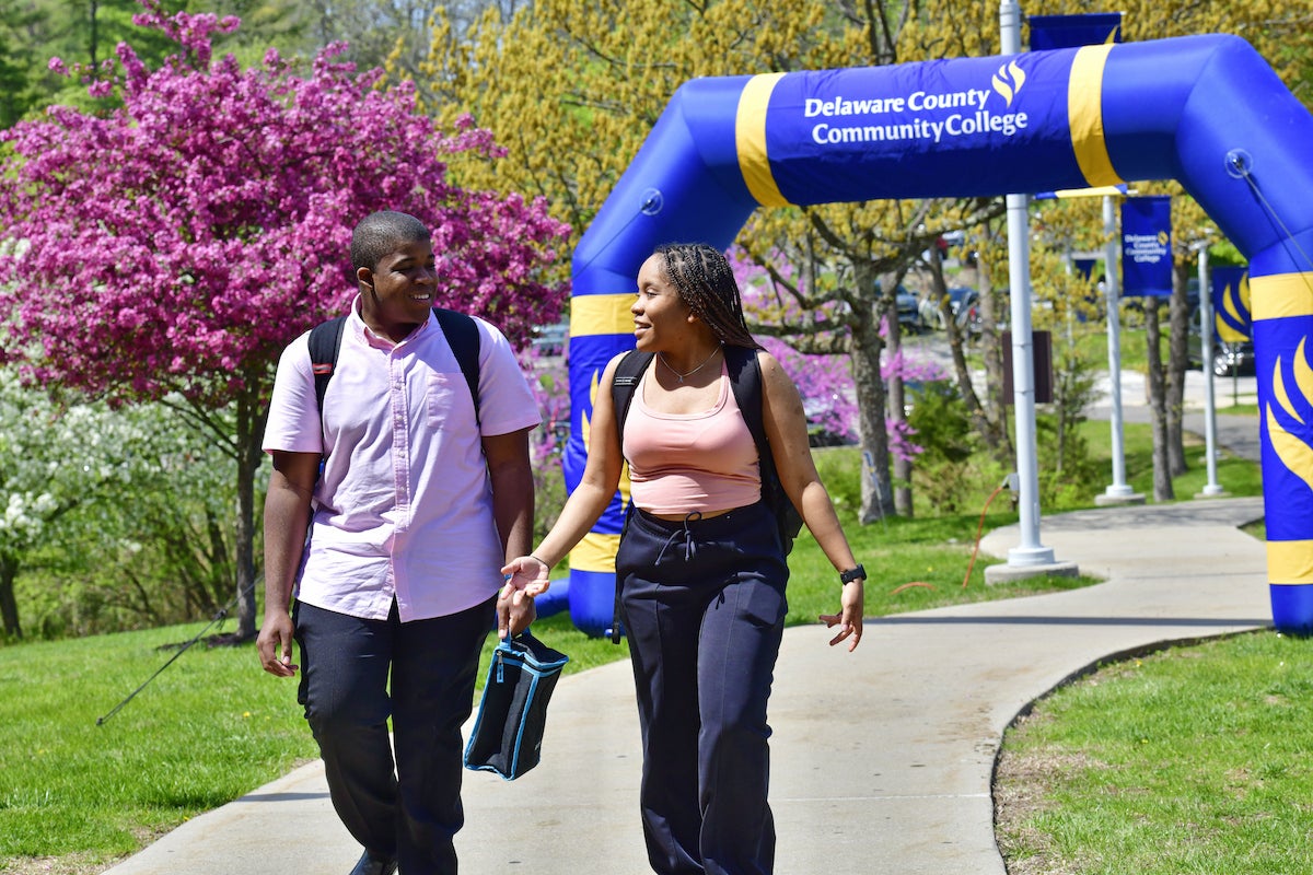 Students Walking on path in spring