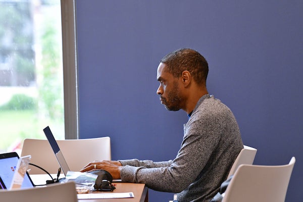 student working on laptop